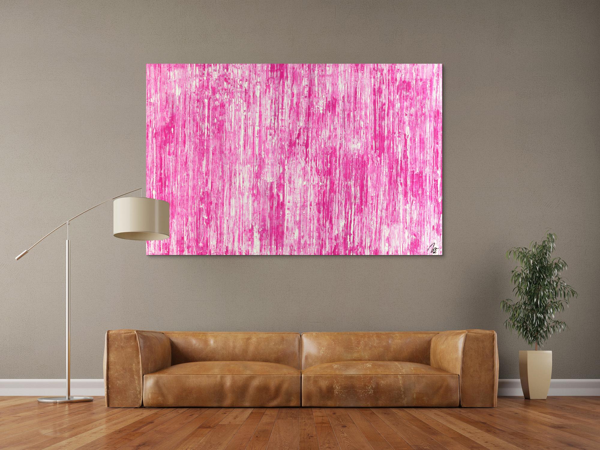 Abstraktes Acrylbild Spachteltechnik weiß pink Modern Art auf Leinwand zeitgenössisch