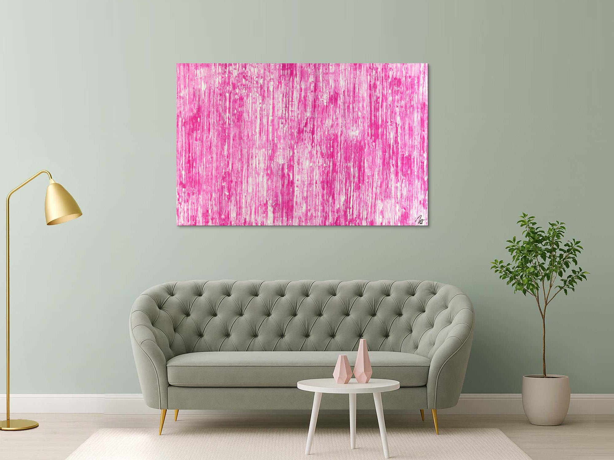 Abstraktes Acrylbild Spachteltechnik weiß pink Modern Art auf Leinwand zeitgenössisch