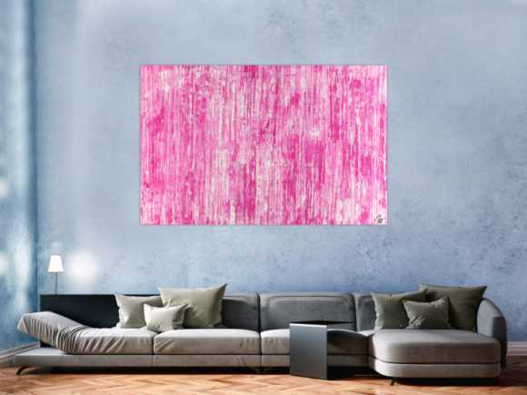 Abstraktes Acrylbild Spachteltechnik weiß pink Modern Art auf Leinwand zeitgenössisch