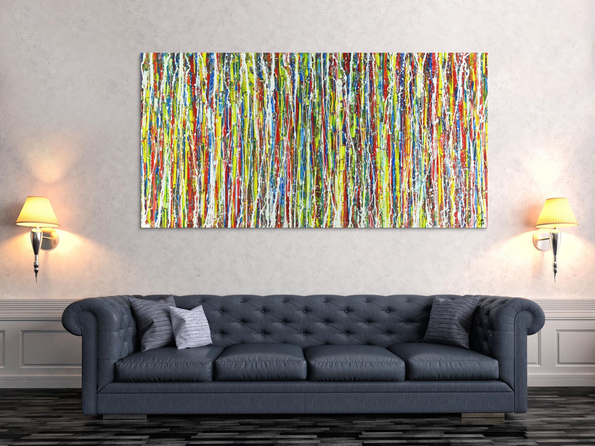 Abstraktes Gemälde seht bunt Action Paintng auf Leinwand handgemalt zeitgenössisch