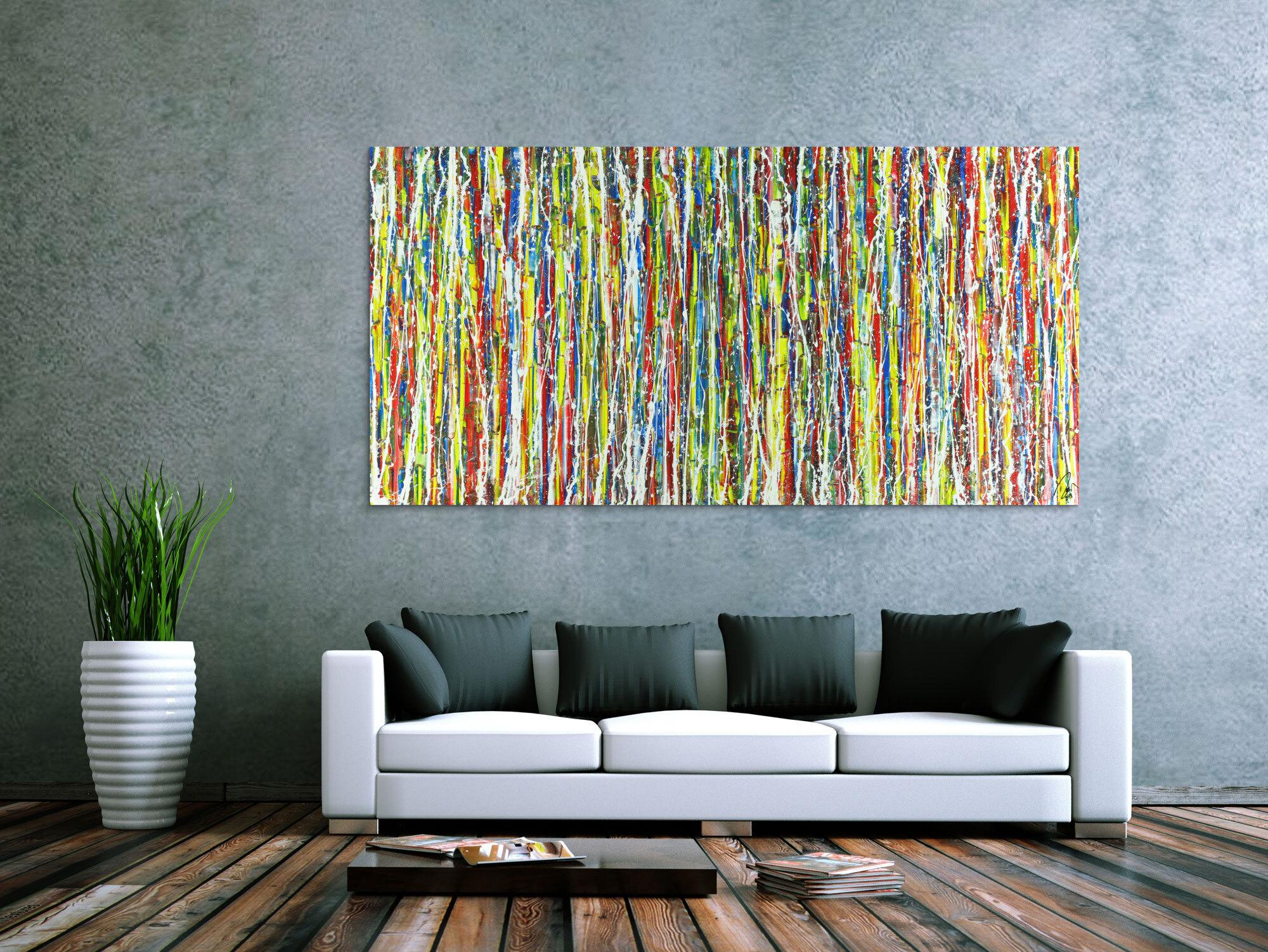 Abstraktes Gemälde seht bunt Action Paintng auf Leinwand handgemalt zeitgenössisch