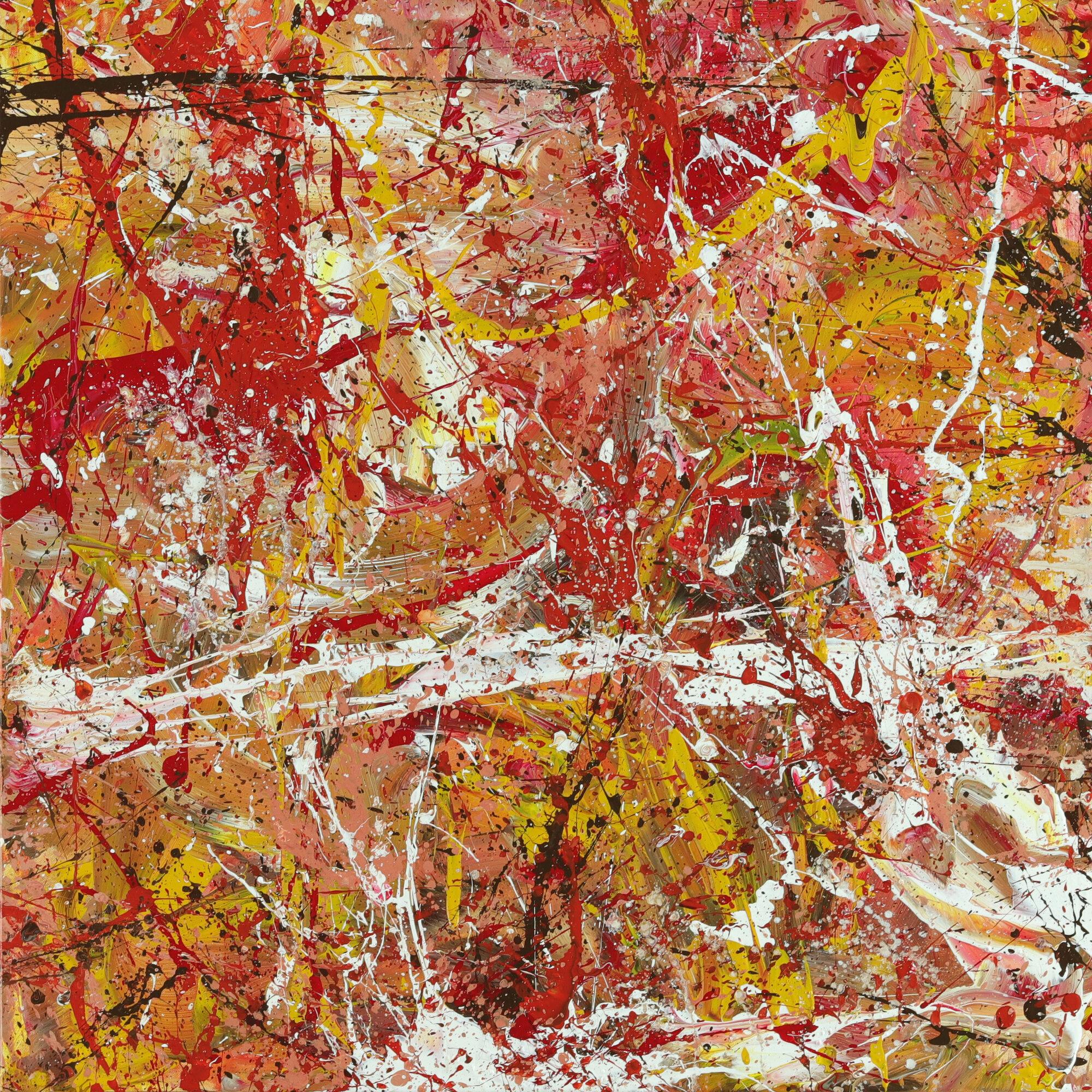 Abstraktes Acrylbild handgemalt Action Painting auf Leinwand zeitgenössiche Kunst
