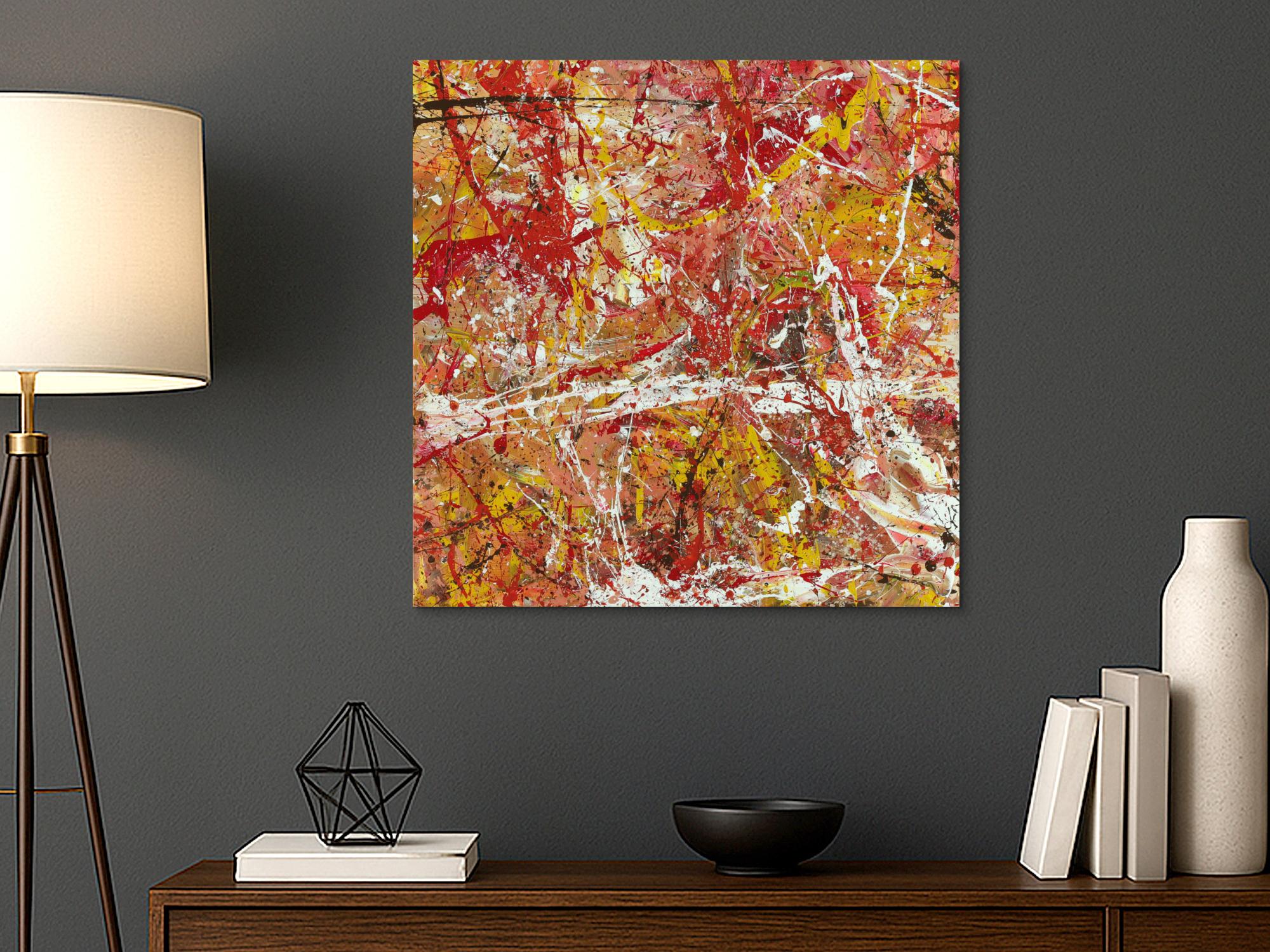 Abstraktes Acrylbild handgemalt Action Painting auf Leinwand zeitgenössiche Kunst