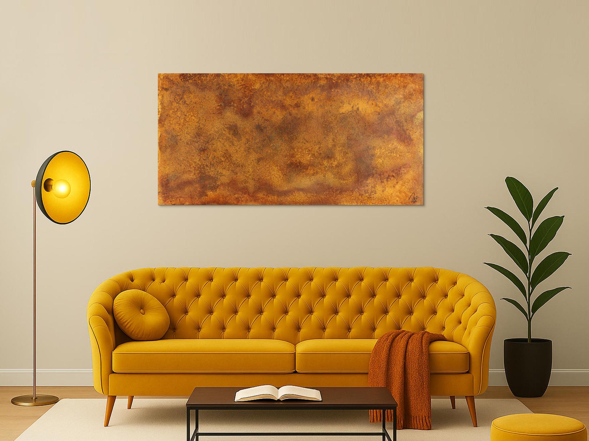 Abstraktes Gemälde aus Rost auf Leinwand zeitenössische Kunst aus echtem Rost handgemalt