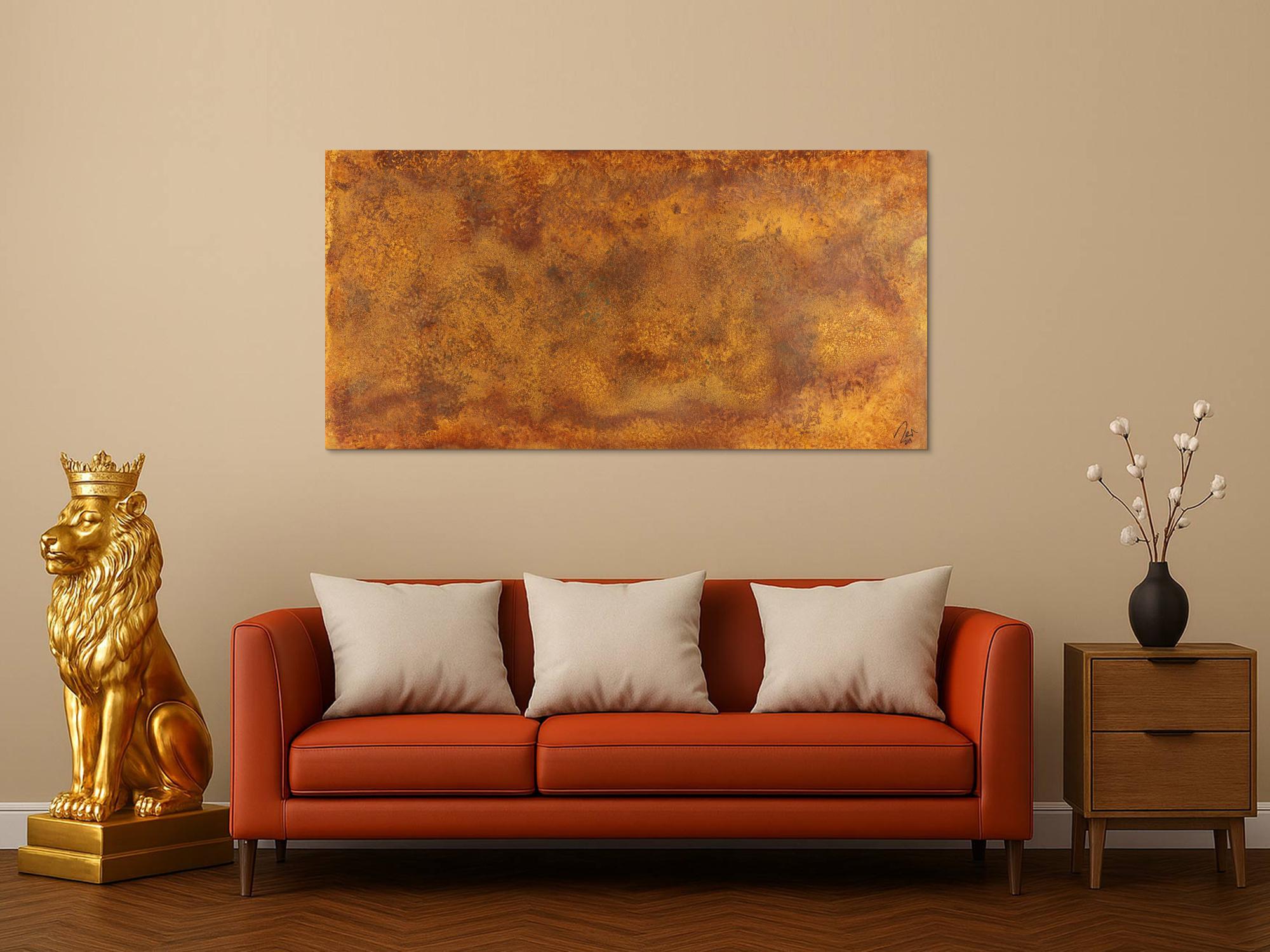 Abstraktes Gemälde aus Rost auf Leinwand zeitenössische Kunst aus echtem Rost handgemalt