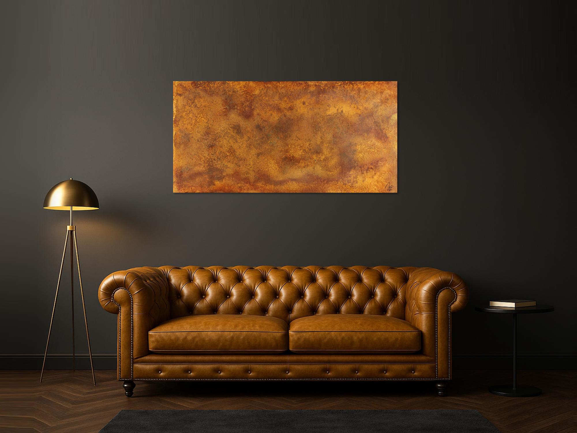 Abstraktes Gemälde aus Rost auf Leinwand zeitenössische Kunst aus echtem Rost handgemalt