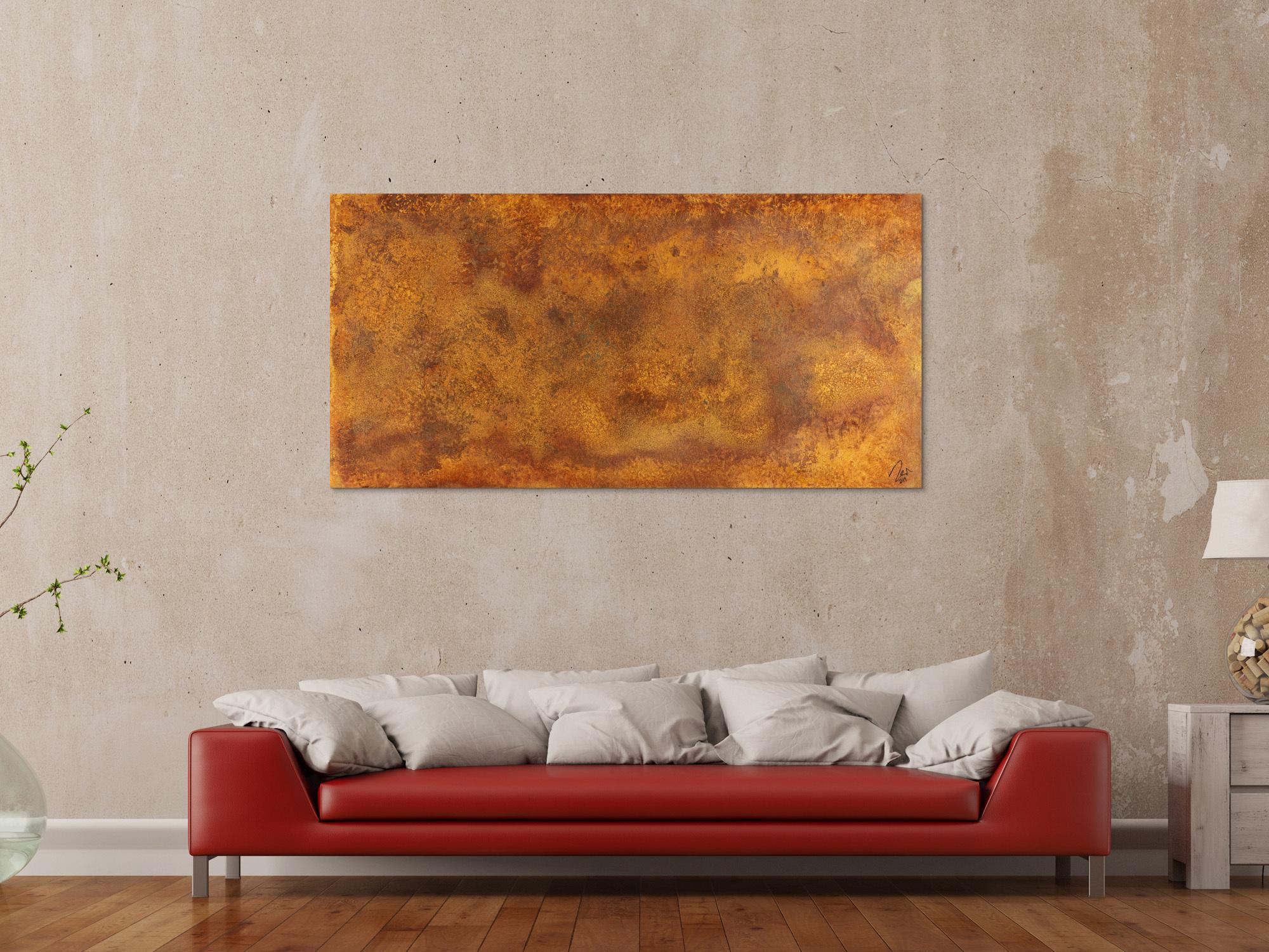 Abstraktes Gemälde aus Rost auf Leinwand zeitenössische Kunst aus echtem Rost handgemalt