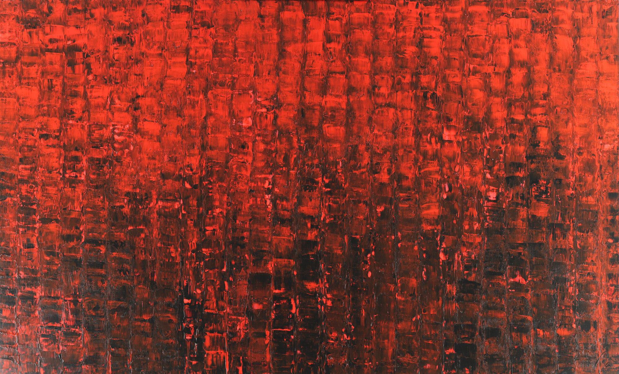 Abstraktes Acrylbild Spachteltechnik scharz rot Modern Art auf Leinwand zeitgenössisch