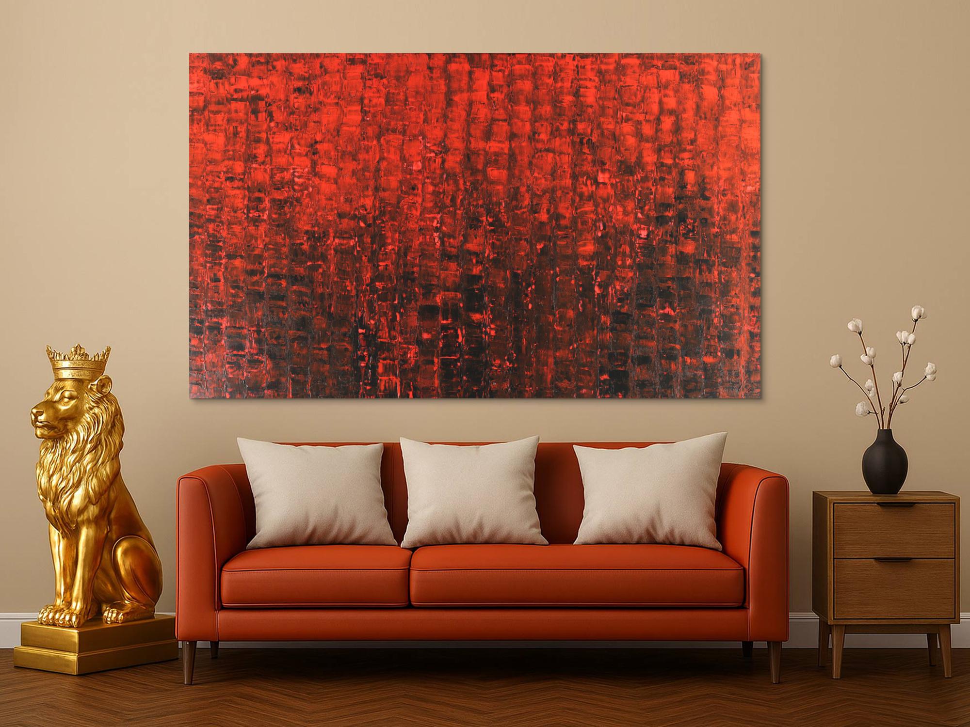 Abstraktes Acrylbild Spachteltechnik scharz rot Modern Art auf Leinwand zeitgenössisch