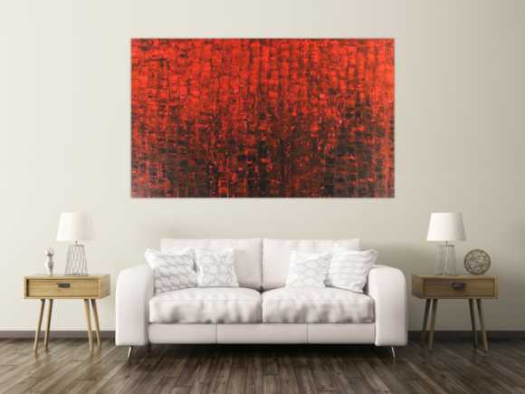 Abstraktes Acrylbild Spachteltechnik scharz rot Modern Art auf Leinwand zeitgenössisch