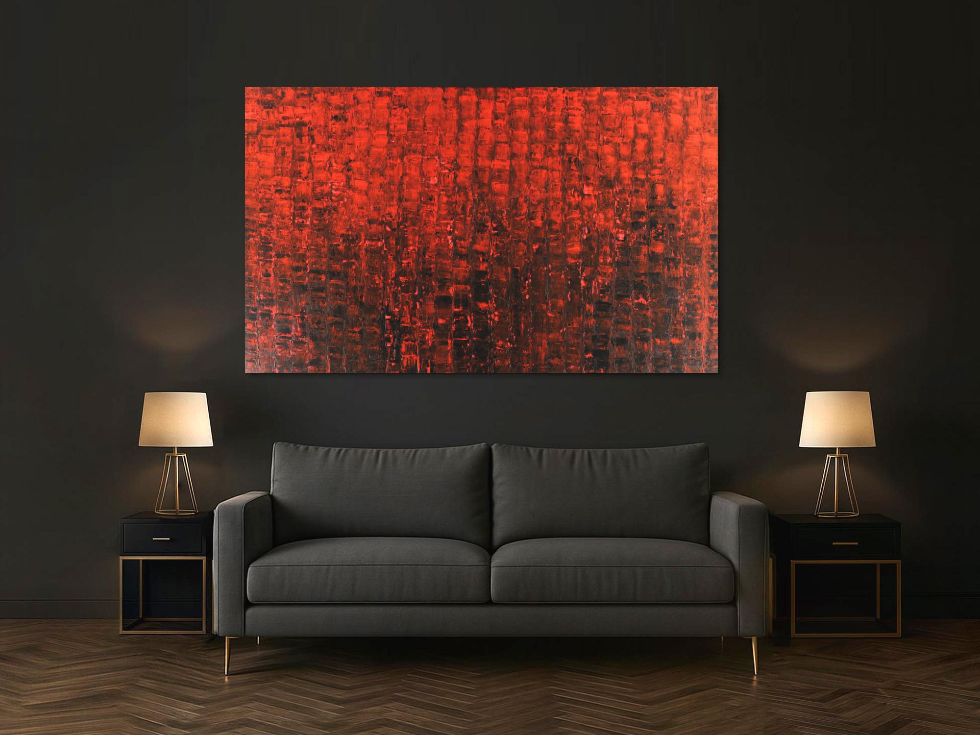 Abstraktes Acrylbild Spachteltechnik scharz rot Modern Art auf Leinwand zeitgenössisch