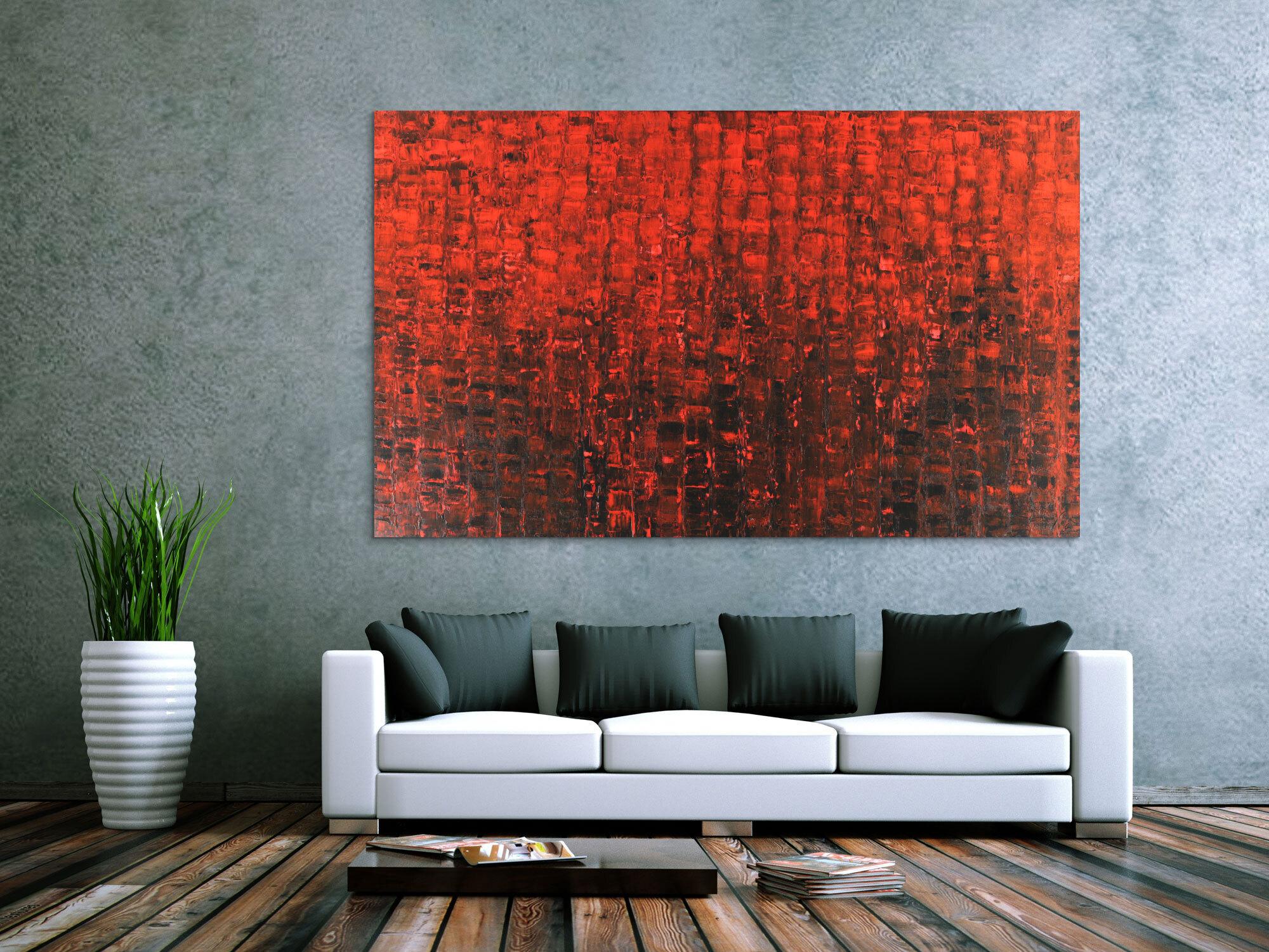 Abstraktes Acrylbild Spachteltechnik scharz rot Modern Art auf Leinwand zeitgenössisch