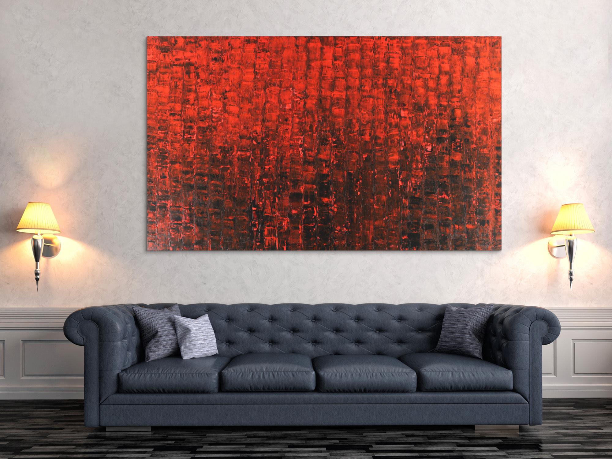 Abstraktes Acrylbild Spachteltechnik scharz rot Modern Art auf Leinwand zeitgenössisch