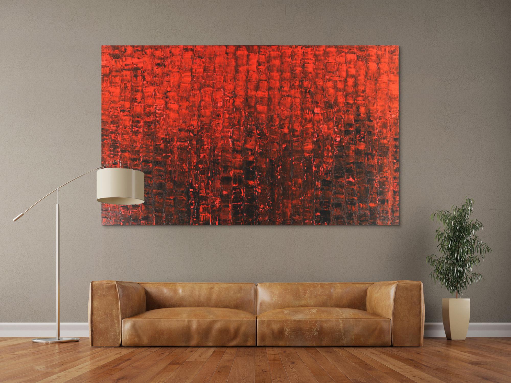 Abstraktes Acrylbild Spachteltechnik scharz rot Modern Art auf Leinwand zeitgenössisch