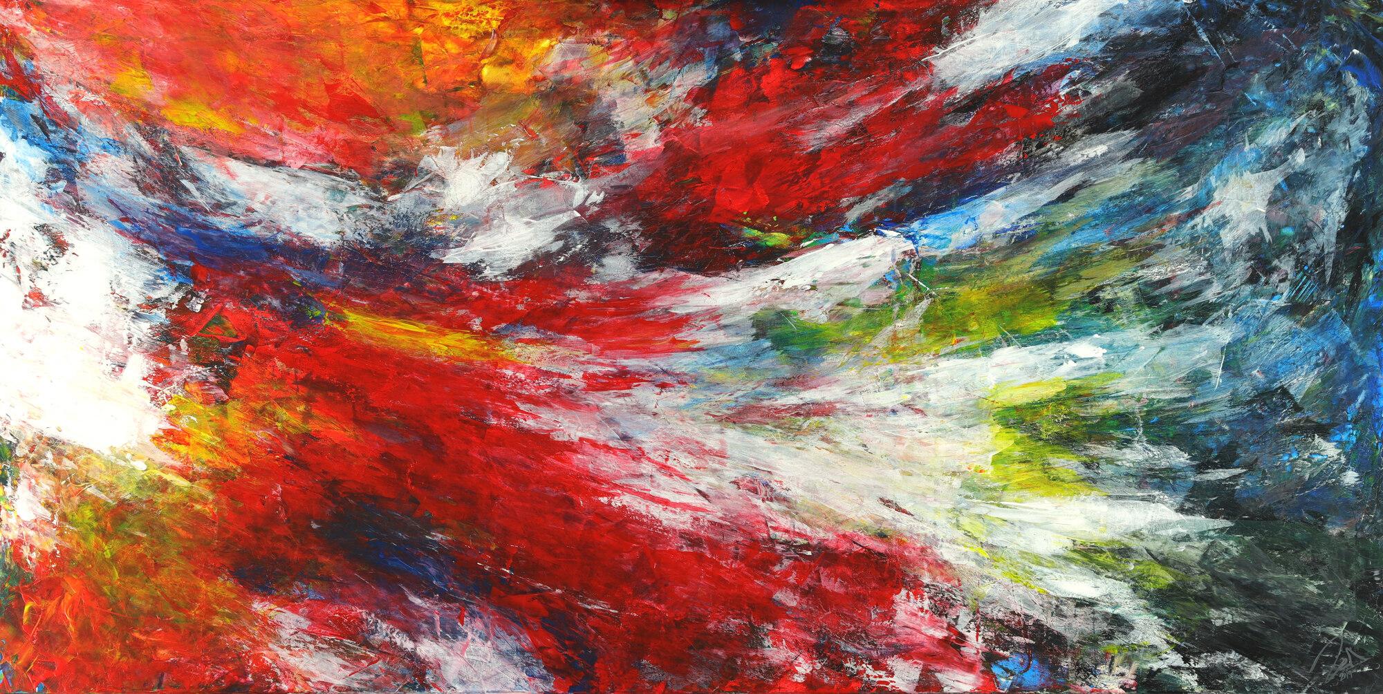 Abstraktes Acrylbild Spachteltechnik sehr bunt zeitgenösssich Modern Art auf Leinwand handgemalt