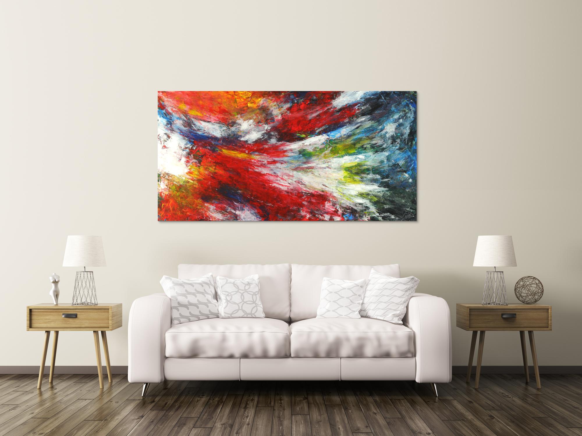 Abstraktes Acrylbild Spachteltechnik sehr bunt zeitgenösssich Modern Art auf Leinwand handgemalt