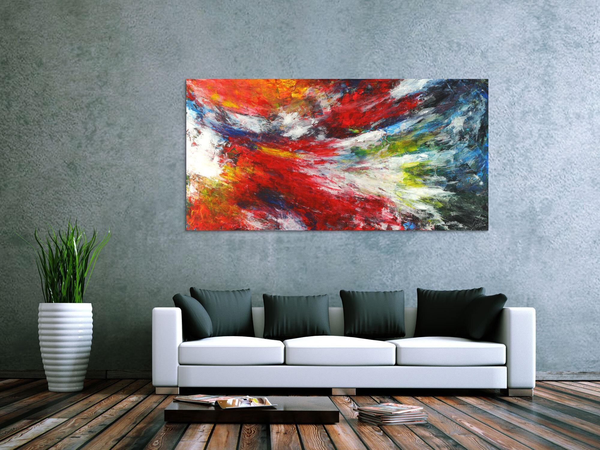 Abstraktes Acrylbild Spachteltechnik sehr bunt zeitgenösssich Modern Art auf Leinwand handgemalt