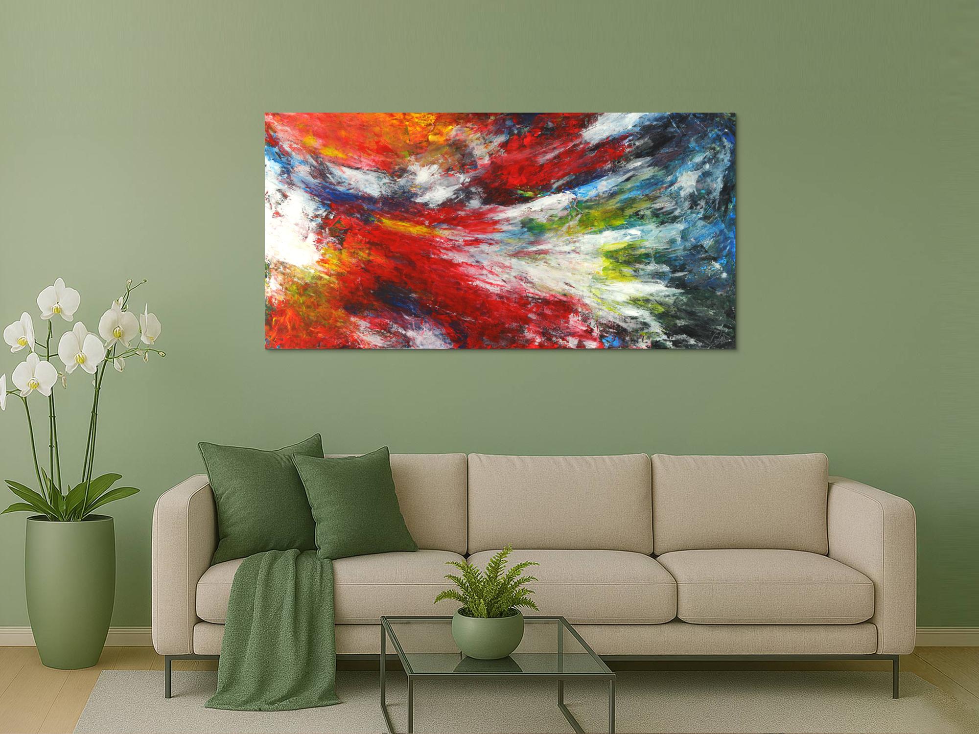 Abstraktes Acrylbild Spachteltechnik sehr bunt zeitgenösssich Modern Art auf Leinwand handgemalt