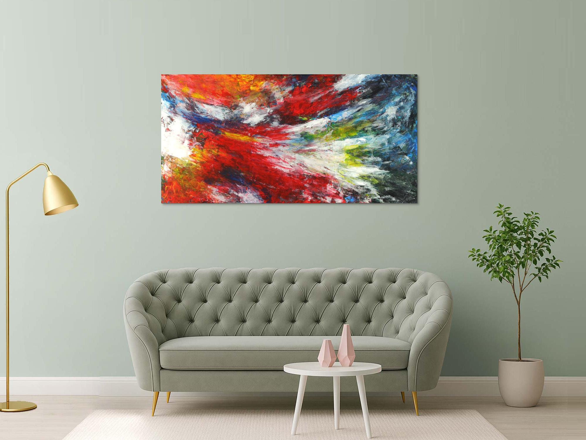 Abstraktes Acrylbild Spachteltechnik sehr bunt zeitgenösssich Modern Art auf Leinwand handgemalt