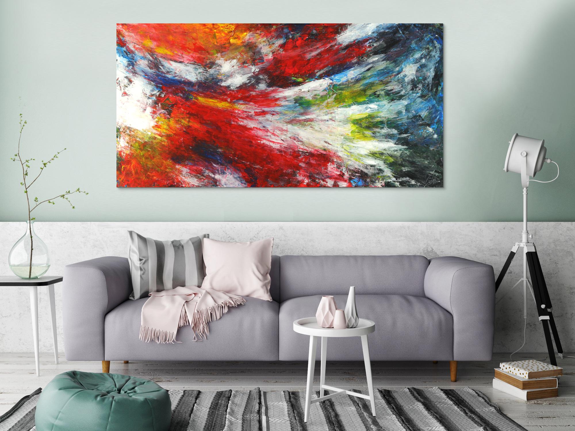 Abstraktes Acrylbild Spachteltechnik sehr bunt zeitgenösssich Modern Art auf Leinwand handgemalt