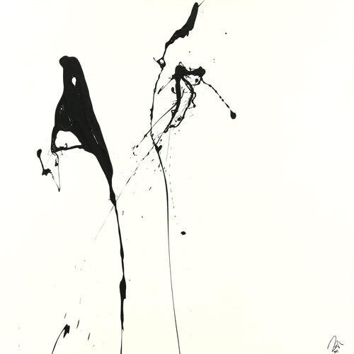 Abstraktes Acrylbild minimalistisch schwarz weiß Action Painting Modern Art zeitgenössisch