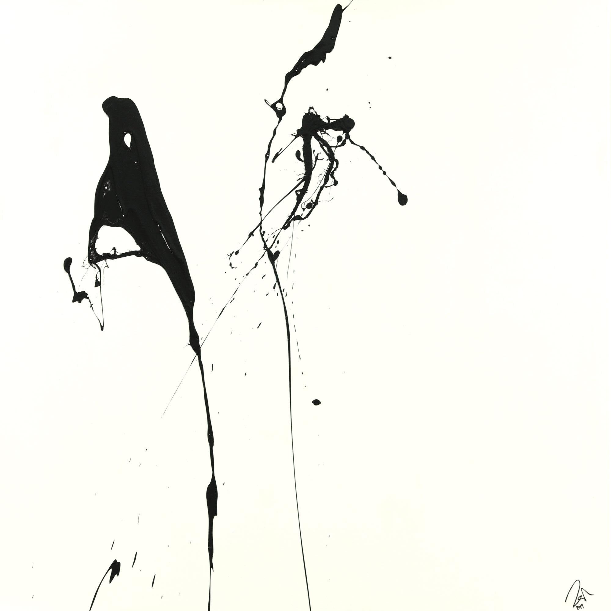 Abstraktes Acrylbild minimalistisch schwarz weiß Action Painting Modern Art zeitgenössisch