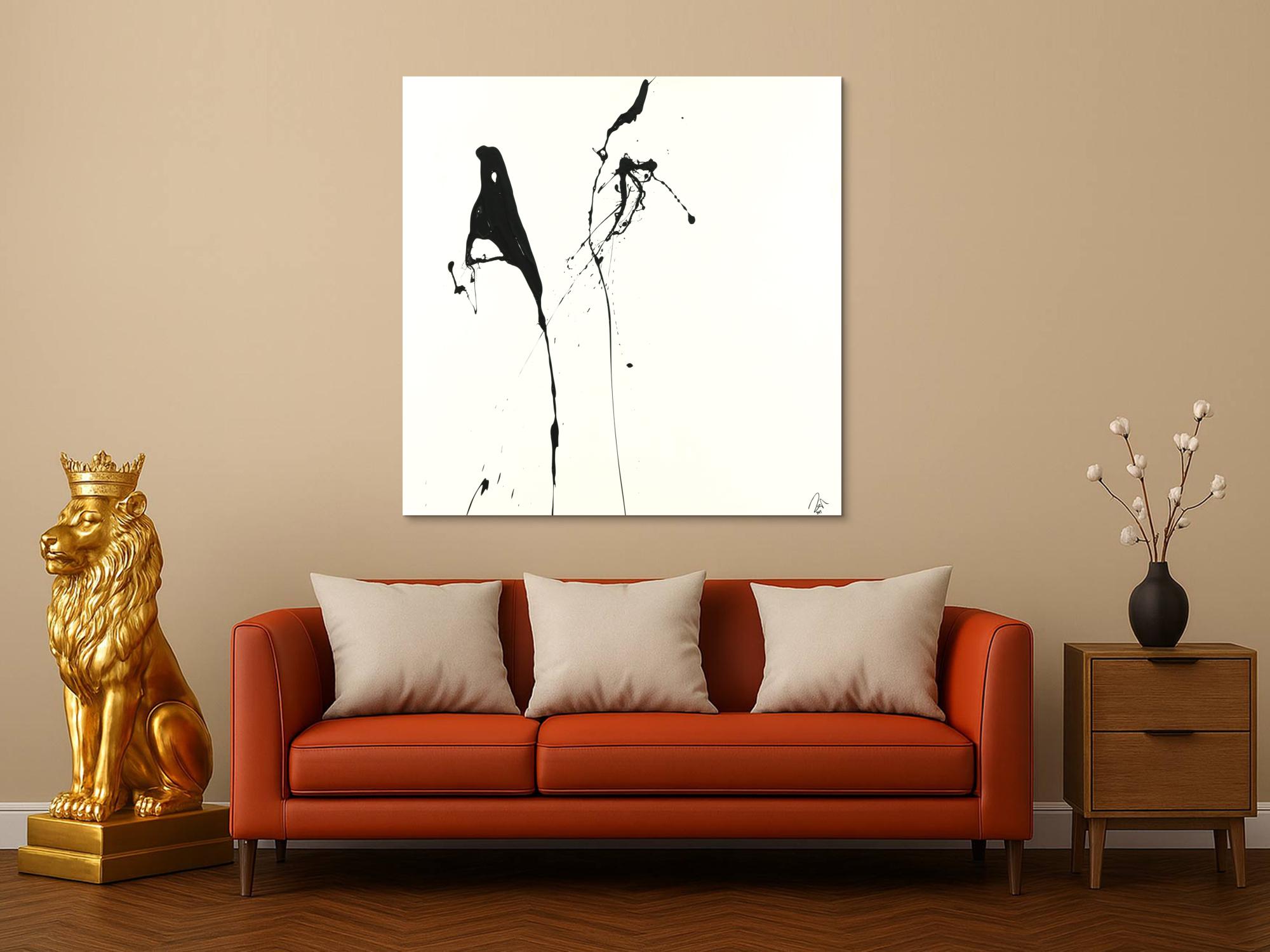 Abstraktes Acrylbild minimalistisch schwarz weiß Action Painting Modern Art zeitgenössisch