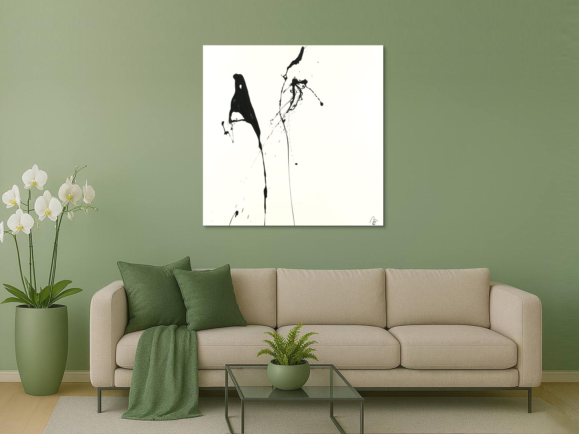 Abstraktes Acrylbild minimalistisch schwarz weiß Action Painting Modern Art zeitgenössisch