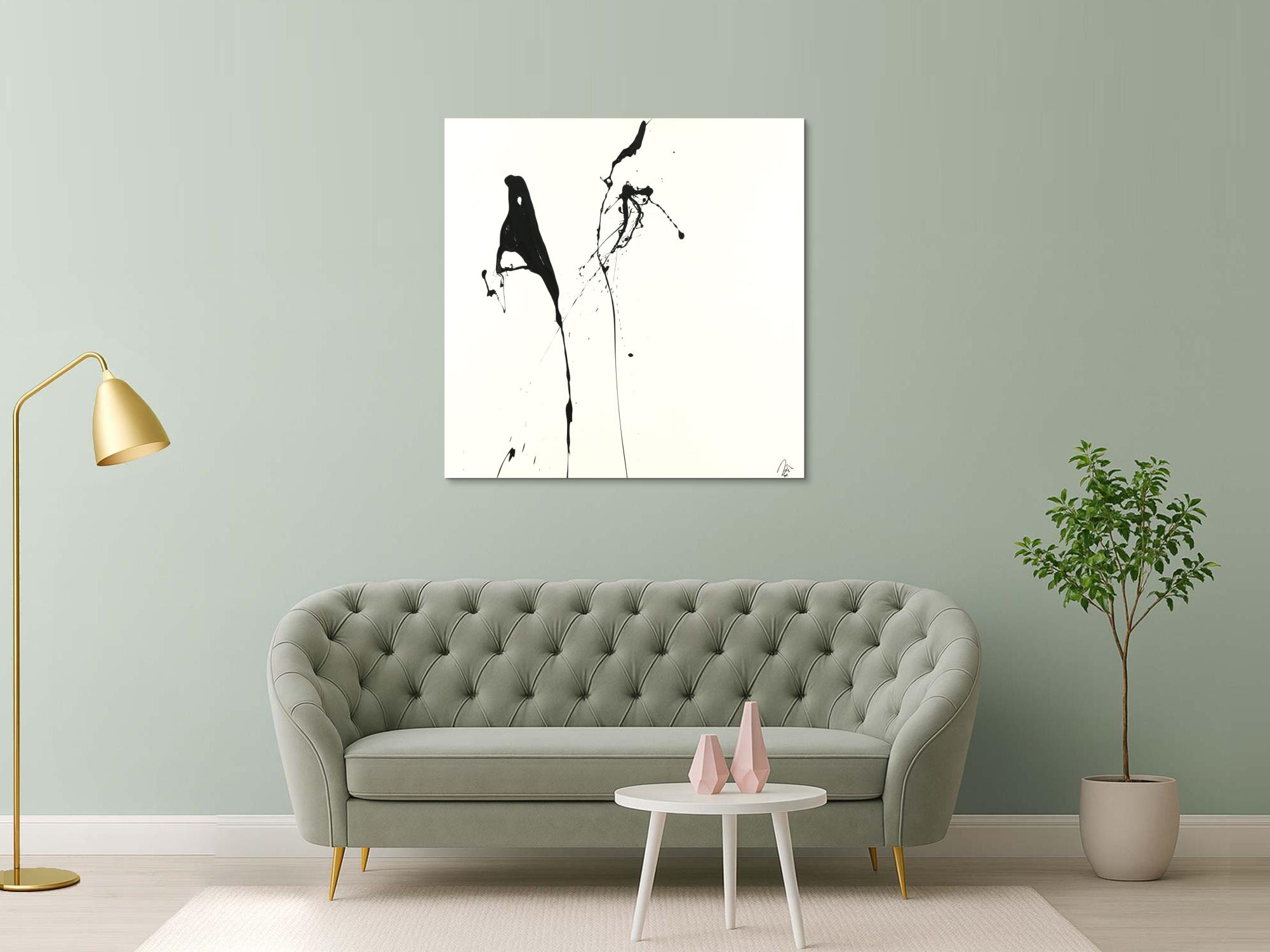 Abstraktes Acrylbild minimalistisch schwarz weiß Action Painting Modern Art zeitgenössisch