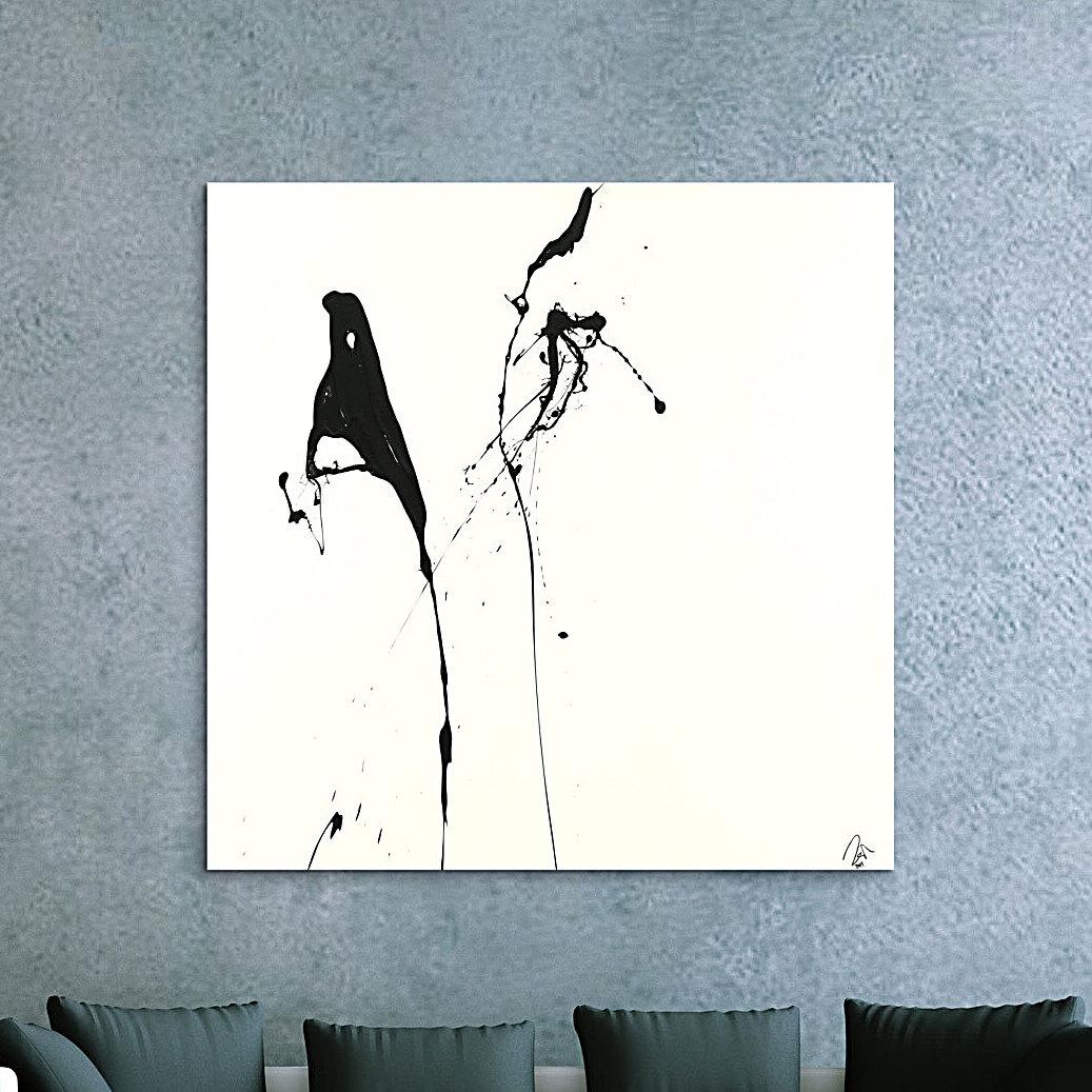 Abstraktes Acrylbild minimalistisch schwarz weiß Action Painting Modern Art zeitgenössisch