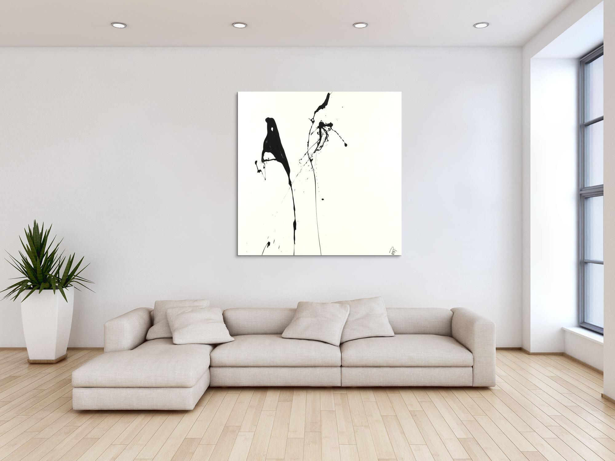 Abstraktes Acrylbild minimalistisch schwarz weiß Action Painting Modern Art zeitgenössisch