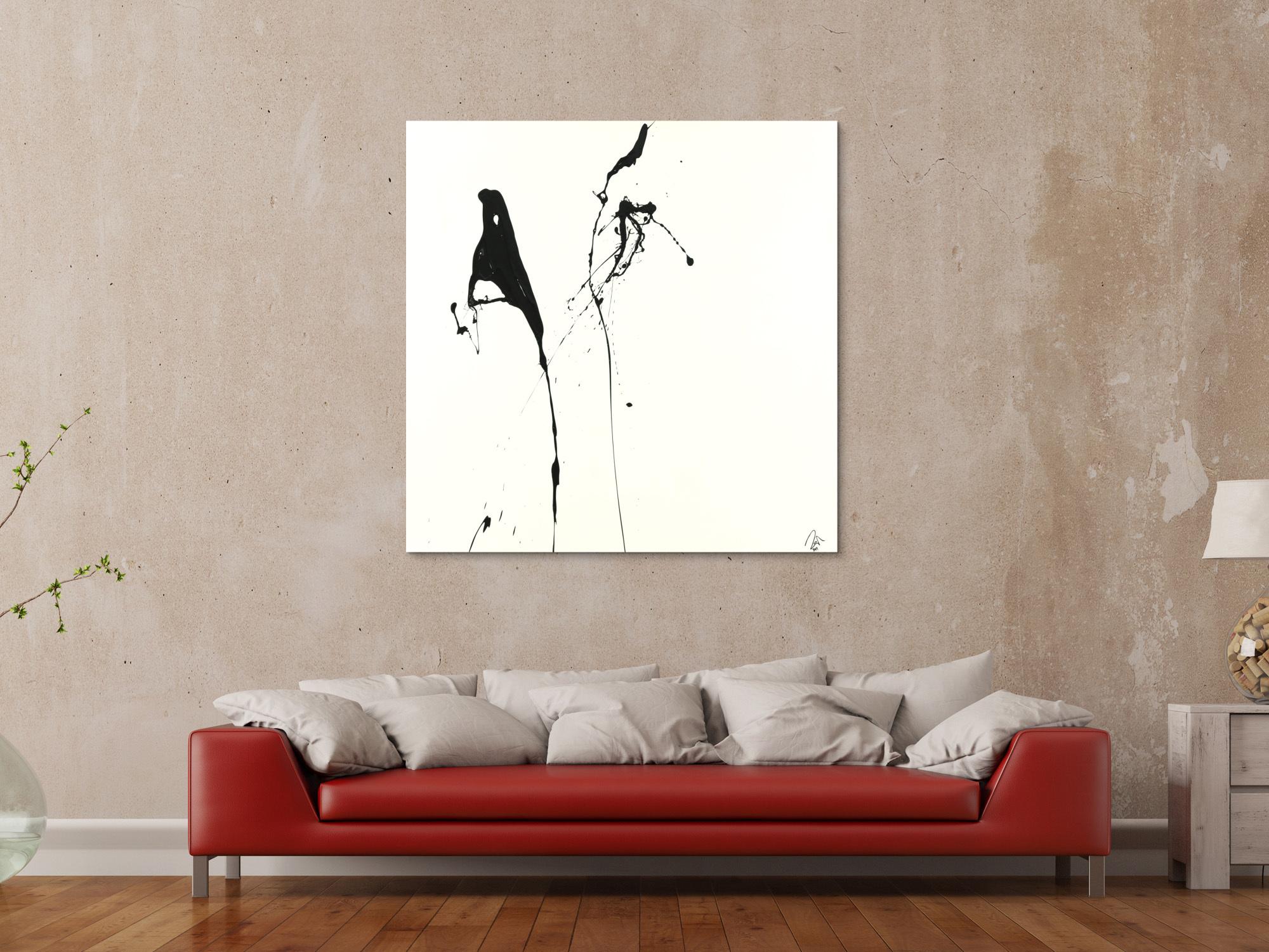 Abstraktes Acrylbild minimalistisch schwarz weiß Action Painting Modern Art zeitgenössisch