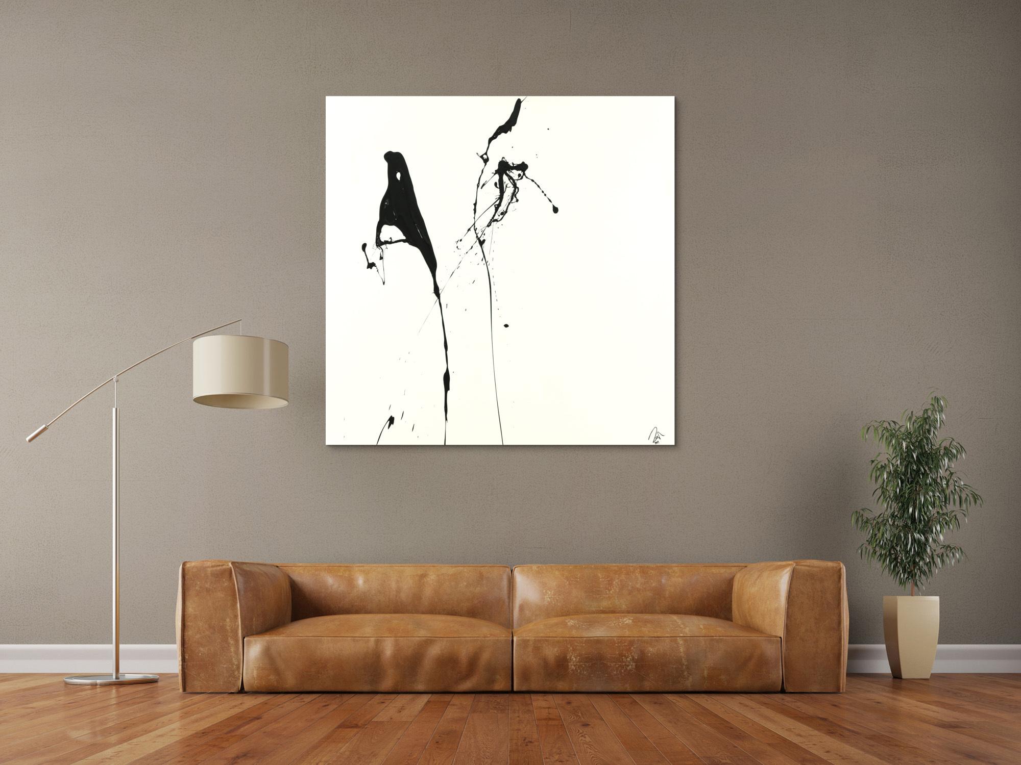 Abstraktes Acrylbild minimalistisch schwarz weiß Action Painting Modern Art zeitgenössisch