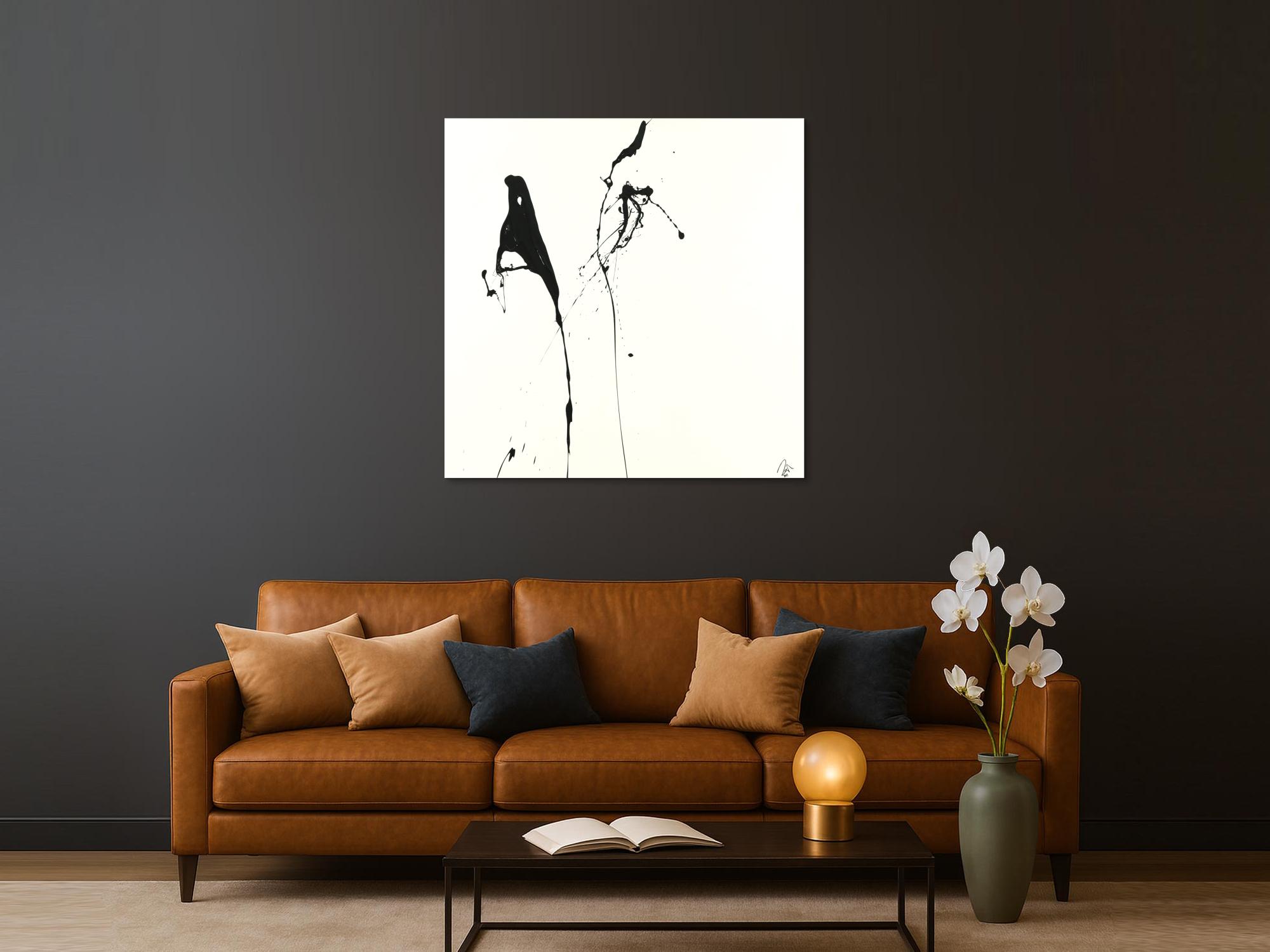 Abstraktes Acrylbild minimalistisch schwarz weiß Action Painting Modern Art zeitgenössisch