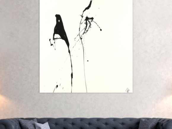 Abstraktes Acrylbild minimalistisch schwarz weiß Action Painting Modern Art zeitgenössisch