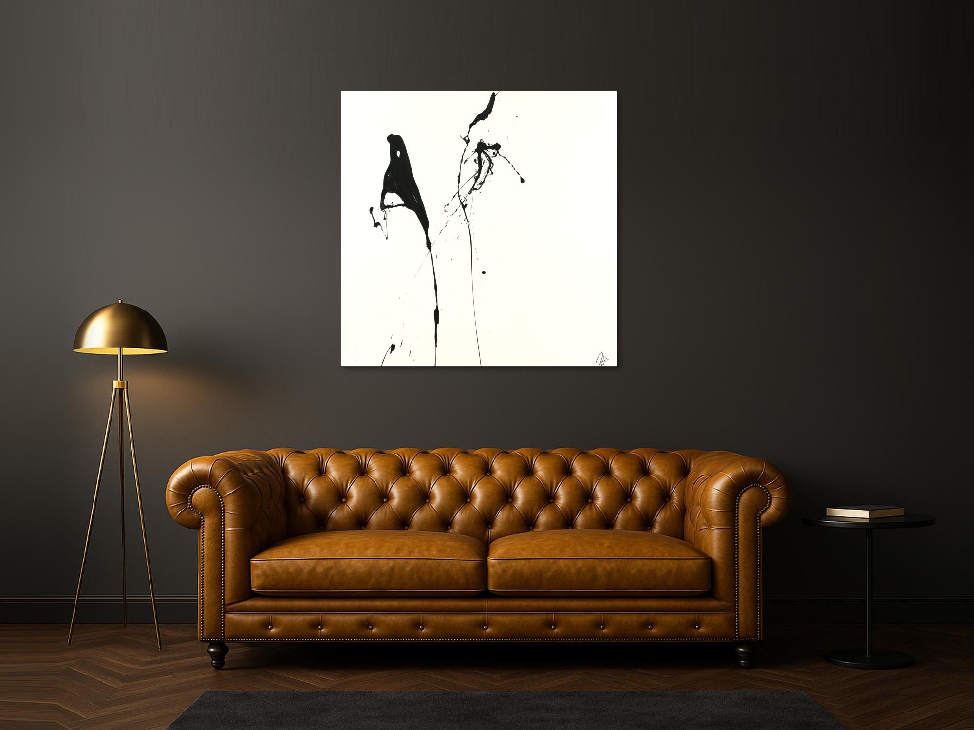 Abstraktes Acrylbild minimalistisch schwarz weiß Action Painting Modern Art zeitgenössisch