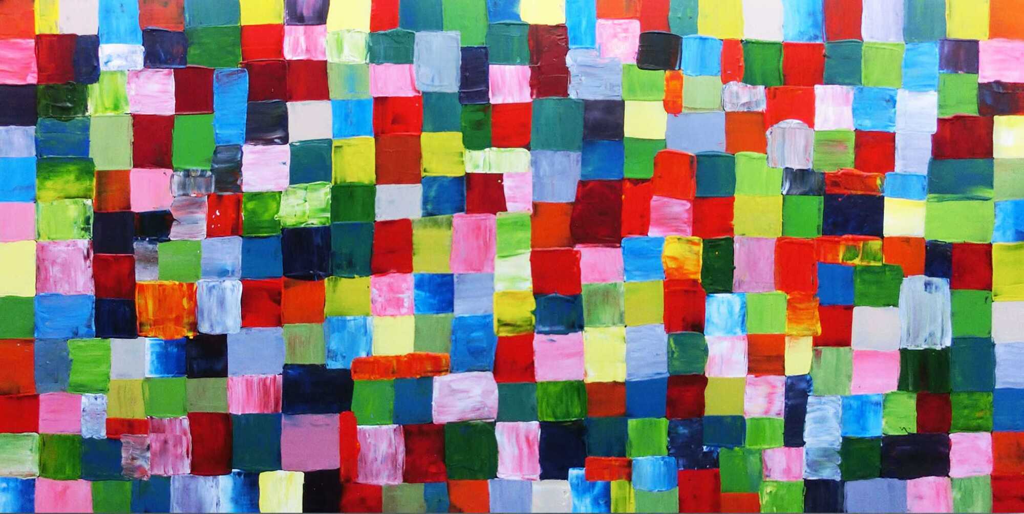 Abstraktes Acrylbild bunte Kacheln