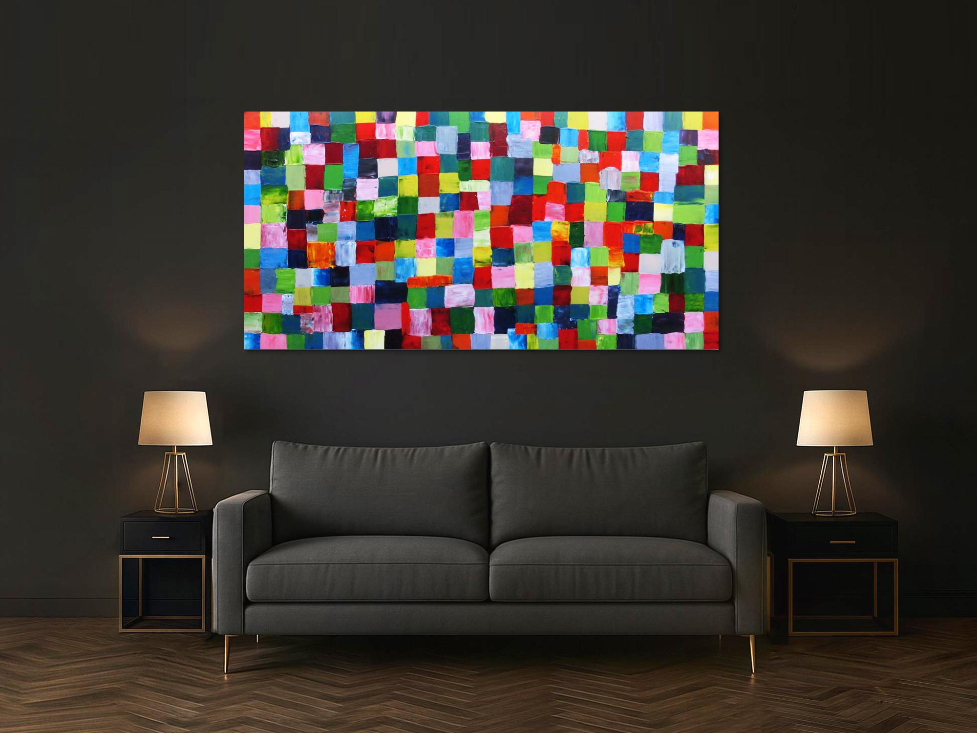 Abstraktes Acrylbild bunte Kacheln