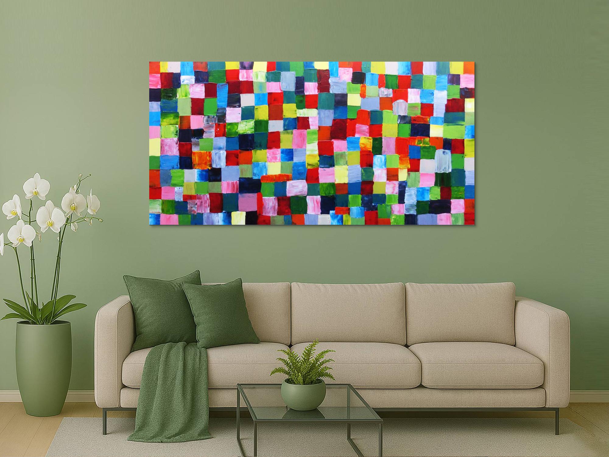 Abstraktes Acrylbild bunte Kacheln