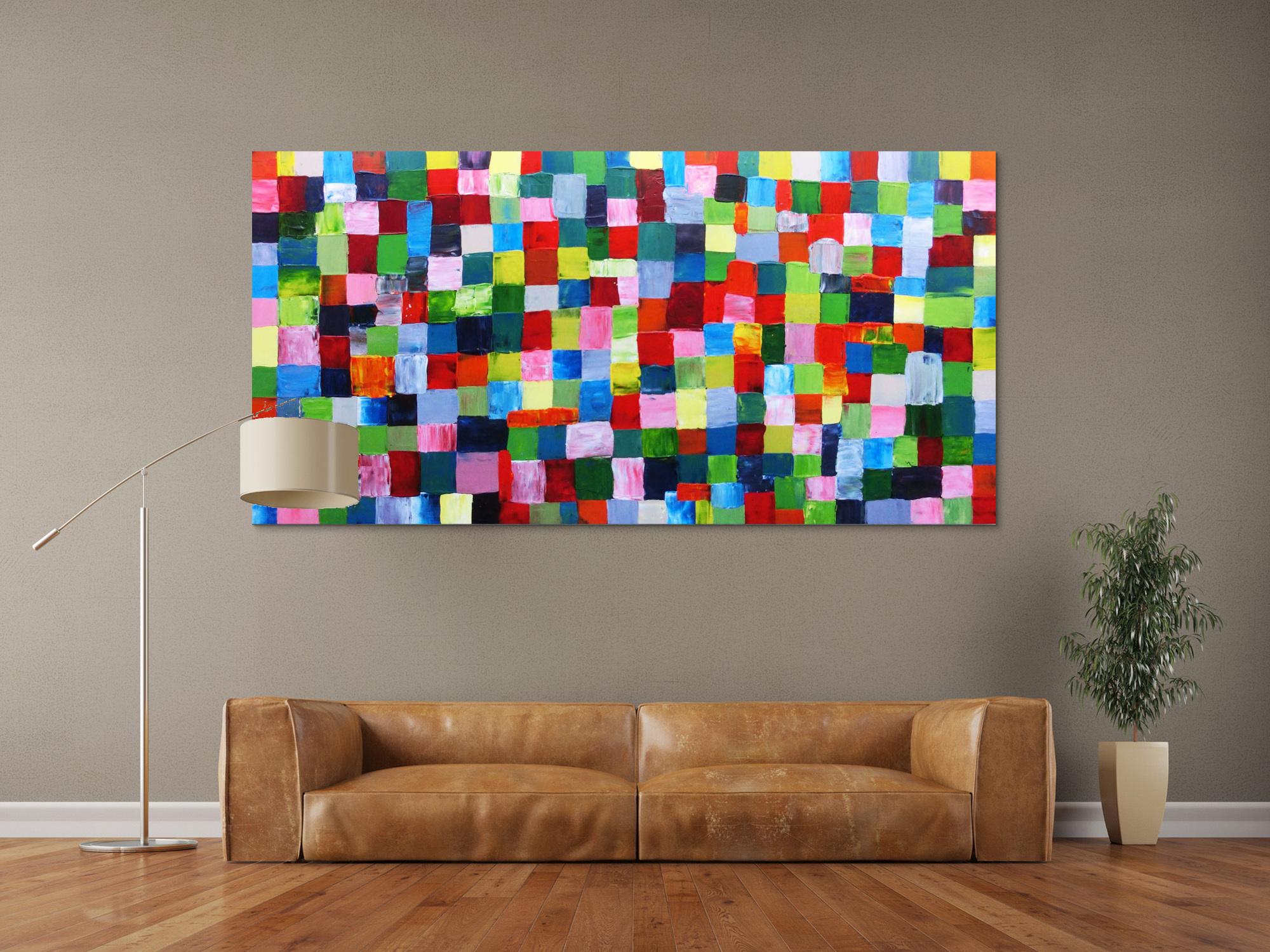 Abstraktes Acrylbild bunte Kacheln