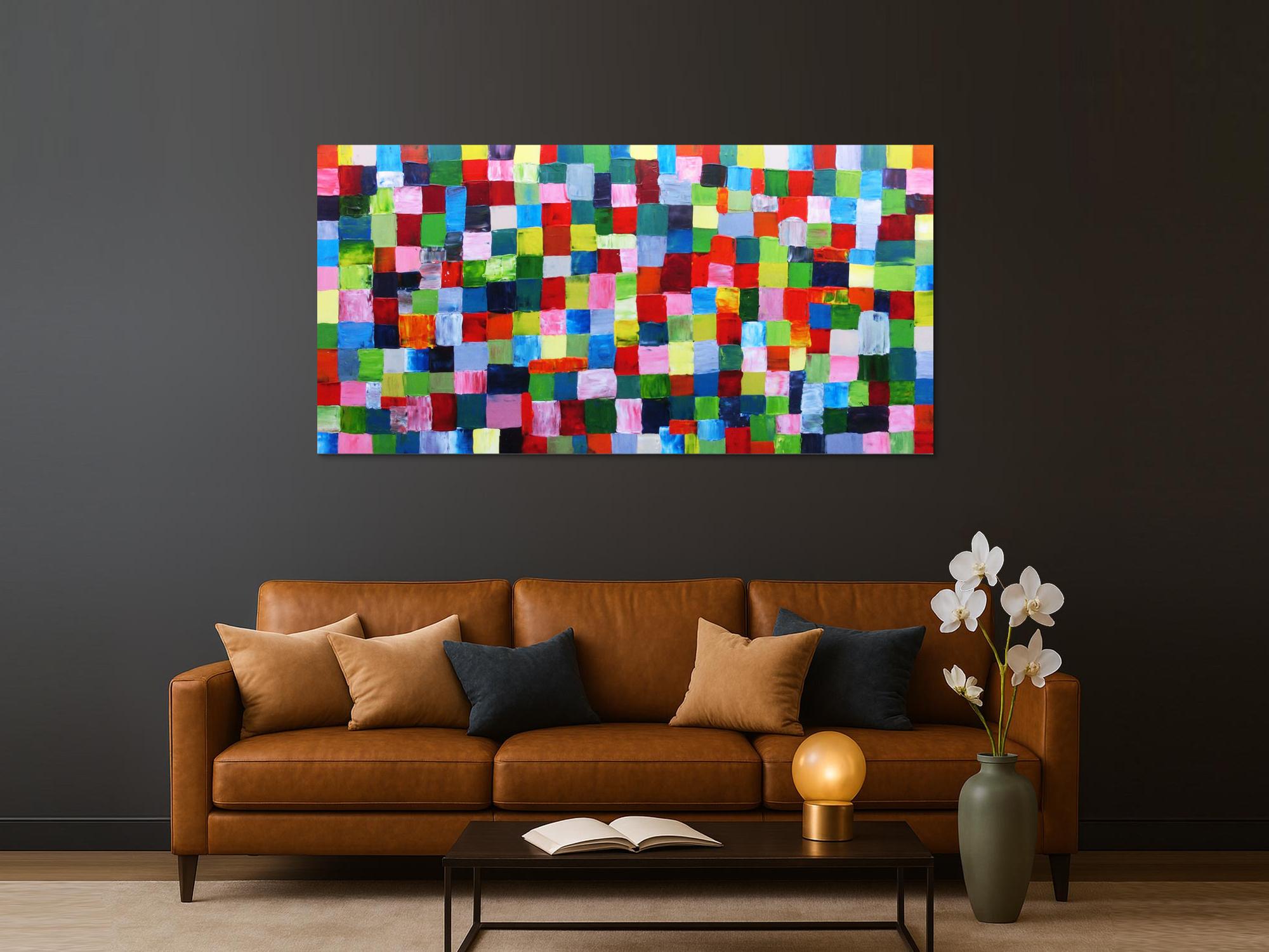 Abstraktes Acrylbild bunte Kacheln