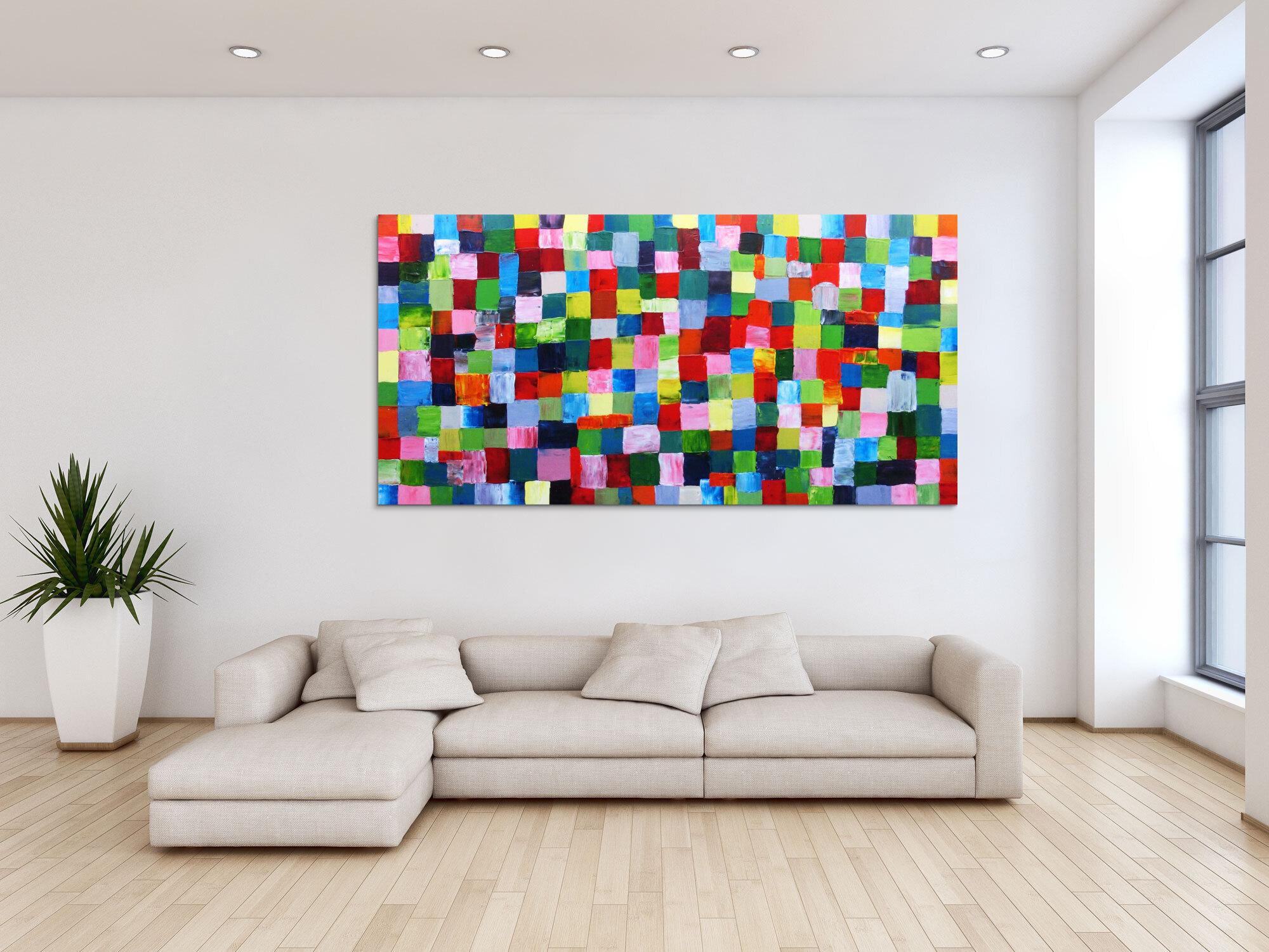 Abstraktes Acrylbild bunte Kacheln