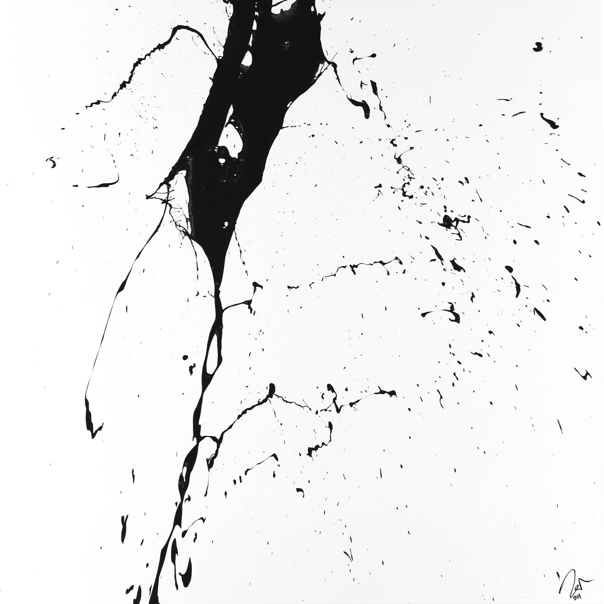 Abstraktes Acrylbild schwarz weiß minimalistisch Action Painting auf Leinwand handgemalt