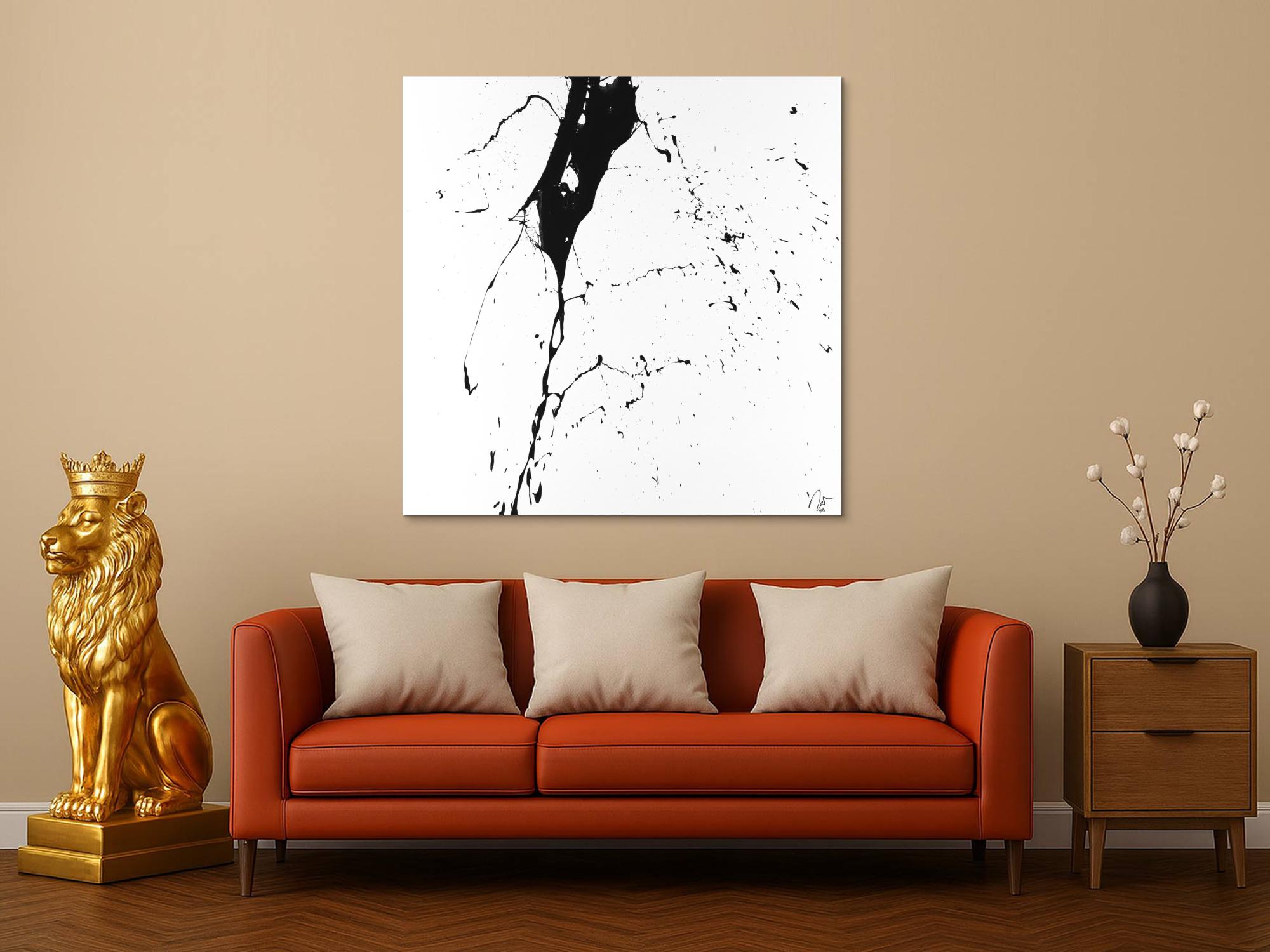 Abstraktes Acrylbild schwarz weiß minimalistisch Action Painting auf Leinwand handgemalt