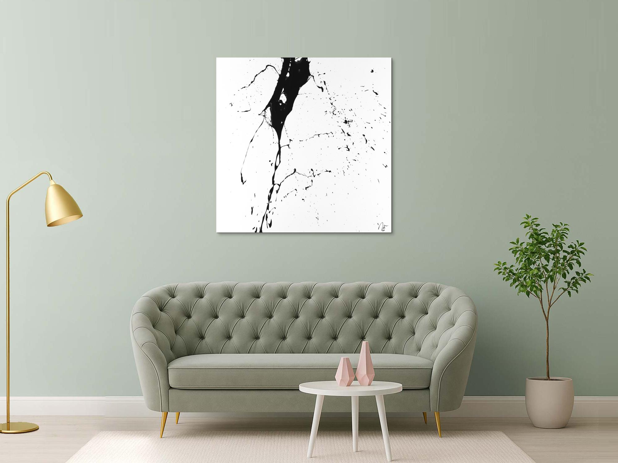 Abstraktes Acrylbild schwarz weiß minimalistisch Action Painting auf Leinwand handgemalt