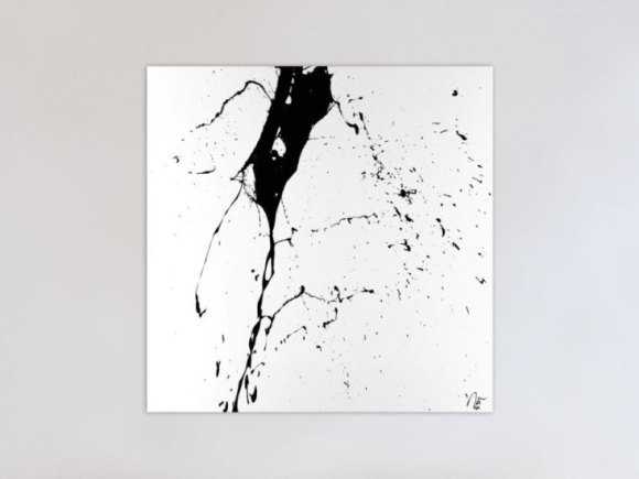 Abstraktes Acrylbild schwarz weiß minimalistisch Action Painting auf Leinwand handgemalt