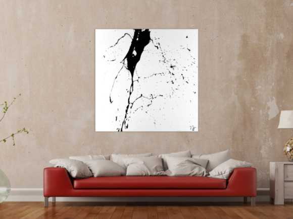 Abstraktes Acrylbild schwarz weiß minimalistisch Action Painting auf Leinwand handgemalt