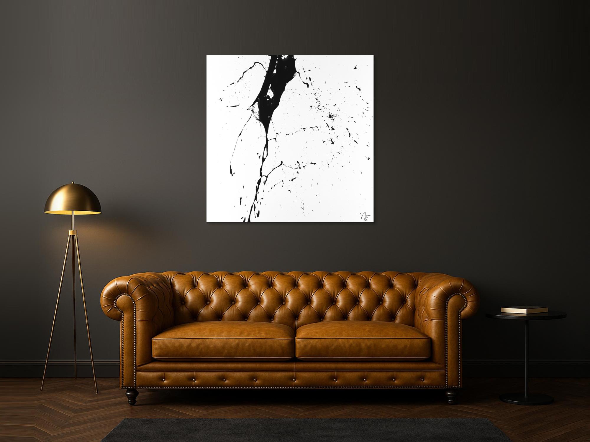 Abstraktes Acrylbild schwarz weiß minimalistisch Action Painting auf Leinwand handgemalt