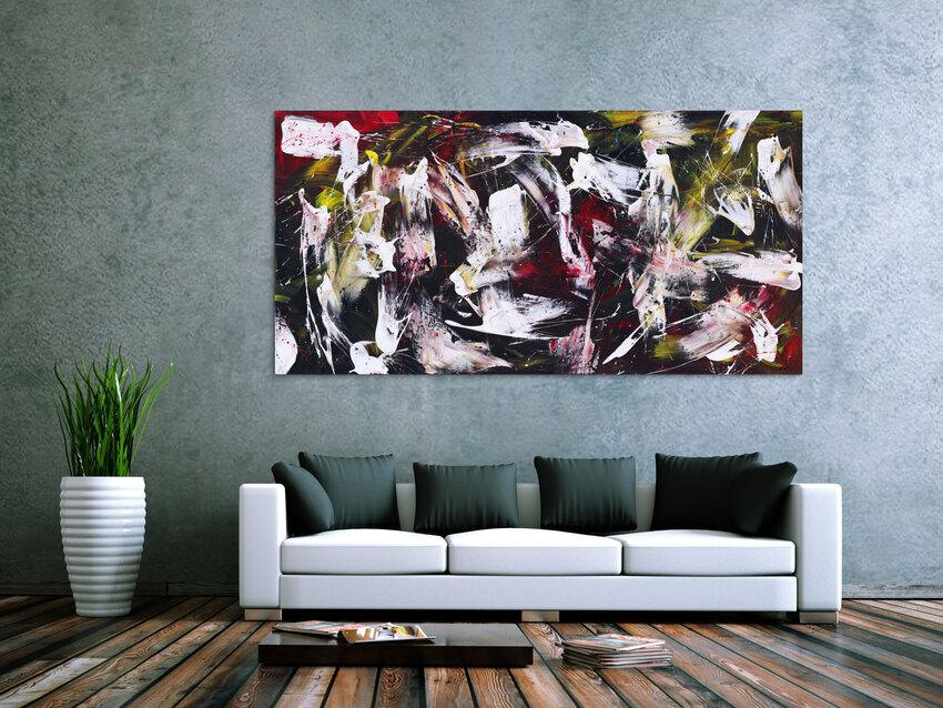 Abstraktes Gemälde auf Leinwand handgemalt Action Painting zeitgenössisch expressionistisch