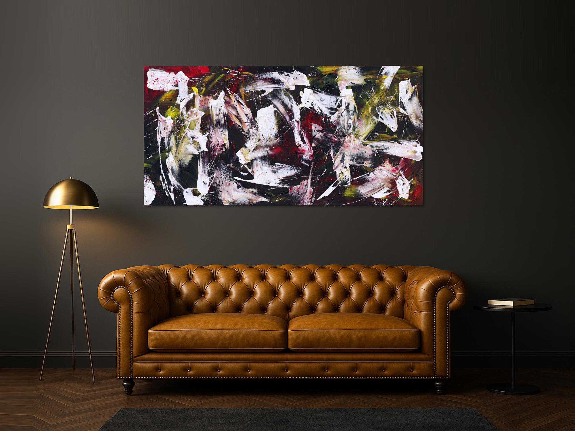 Abstraktes Gemälde auf Leinwand handgemalt Action Painting zeitgenössisch expressionistisch